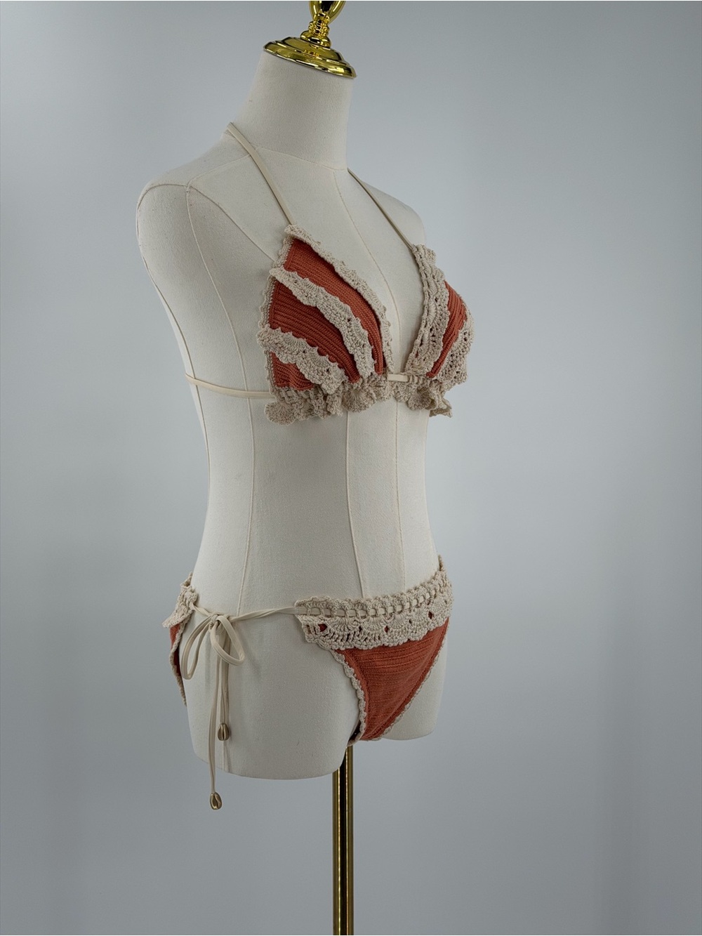 🆕 ZIMMERMANN 🧿 NWT Wylie Knit & Crochet Triangle Bikini, Coral - Sz 3 US 8/10 - Picture 10 of 16